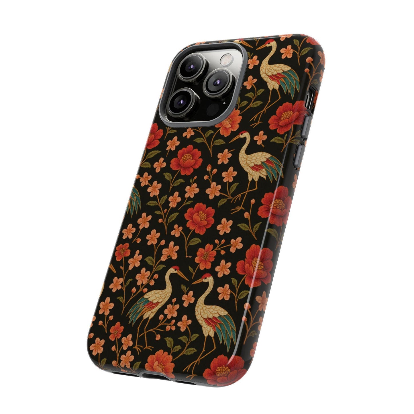 Vintage Floral Crane Blossom Phone Case: Design, Impact Resistant by Dreamdropwear