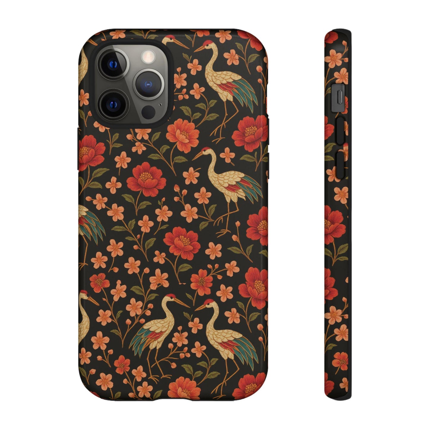 Vintage Floral Crane Blossom Phone Case: Design, Impact Resistant by Dreamdropwear