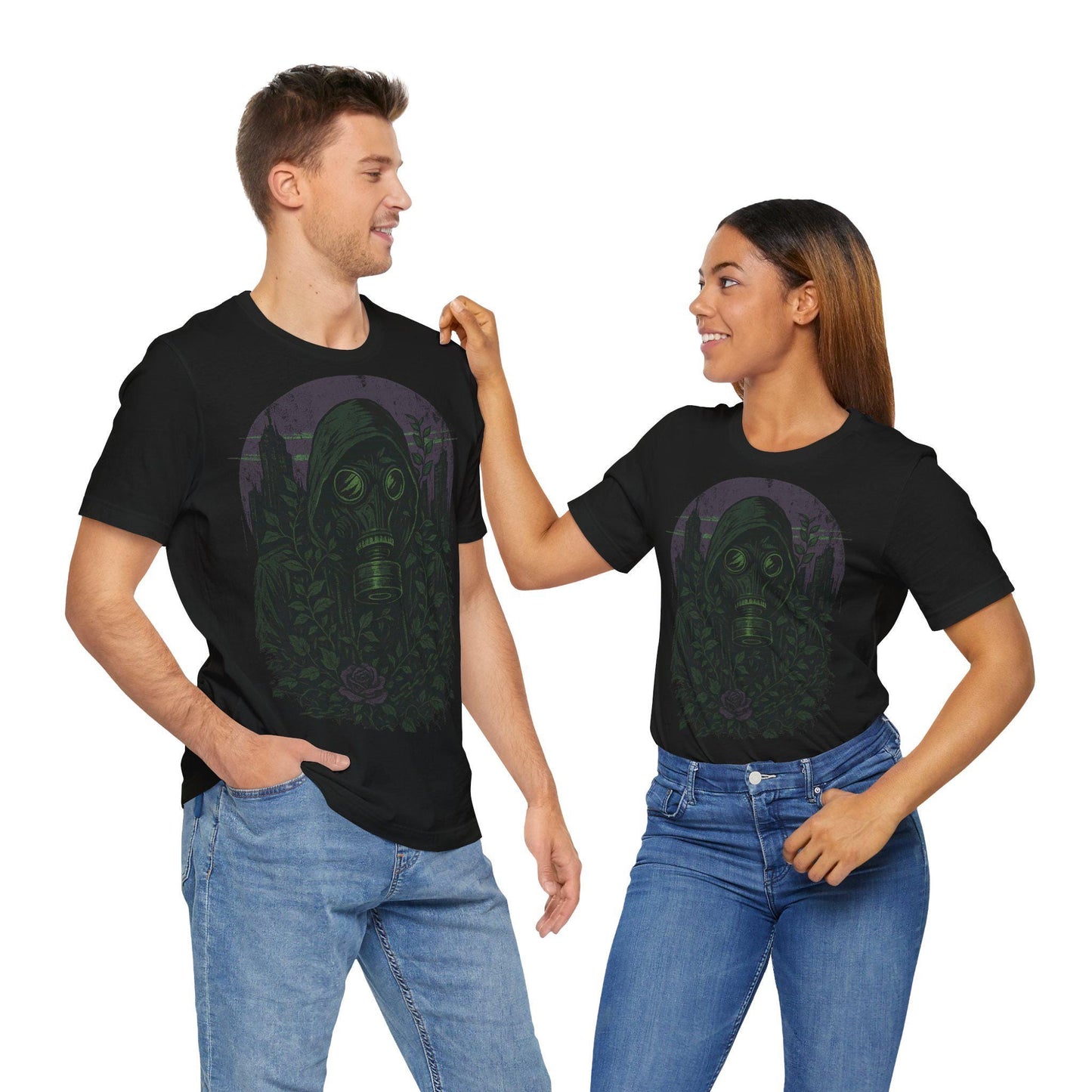 Edgy Urban Unisex Graphic Tee: Concrete Rose Gas Mask Shirt by Dreamdropwear