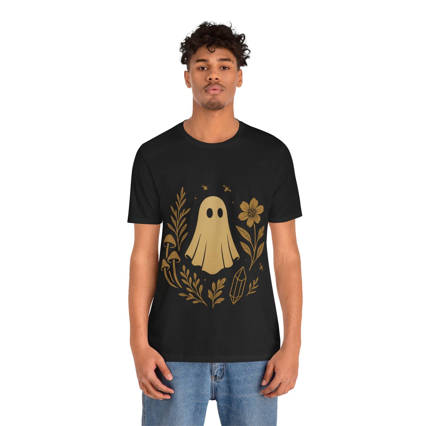 Whimsical Ghost in the Garden Witchy Boho Unisex Graphic T Shirt -Halloween by Dreamdropwear