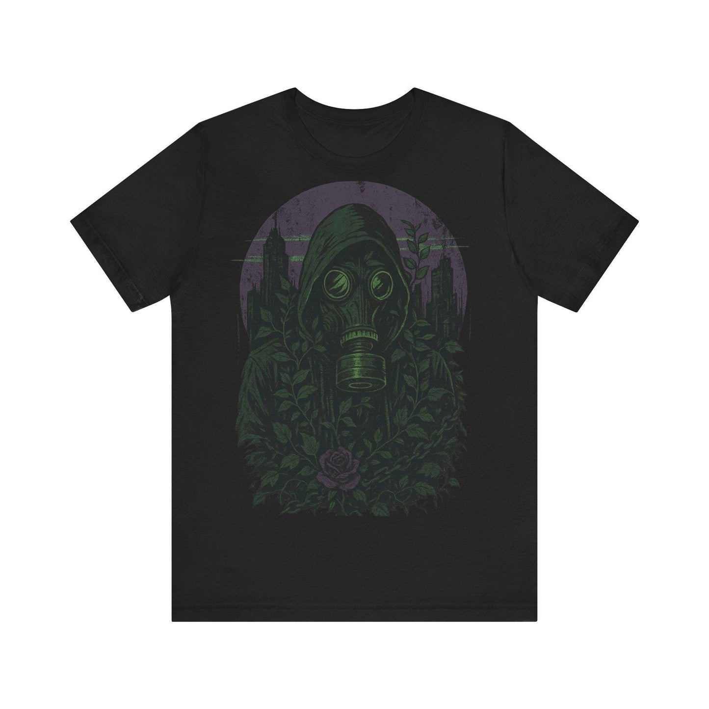 Edgy Urban Unisex Graphic Tee: Concrete Rose Gas Mask Shirt by Dreamdropwear