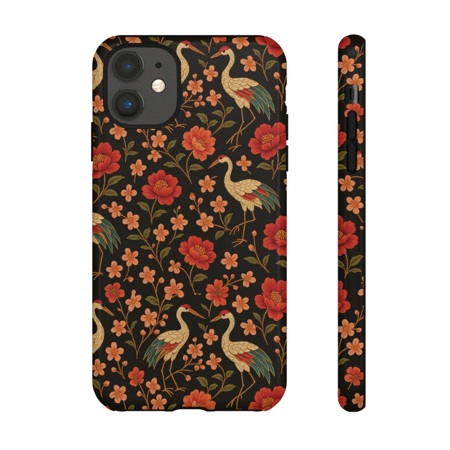 Vintage Floral Crane Blossom Phone Case: Design, Impact Resistant by Dreamdropwear