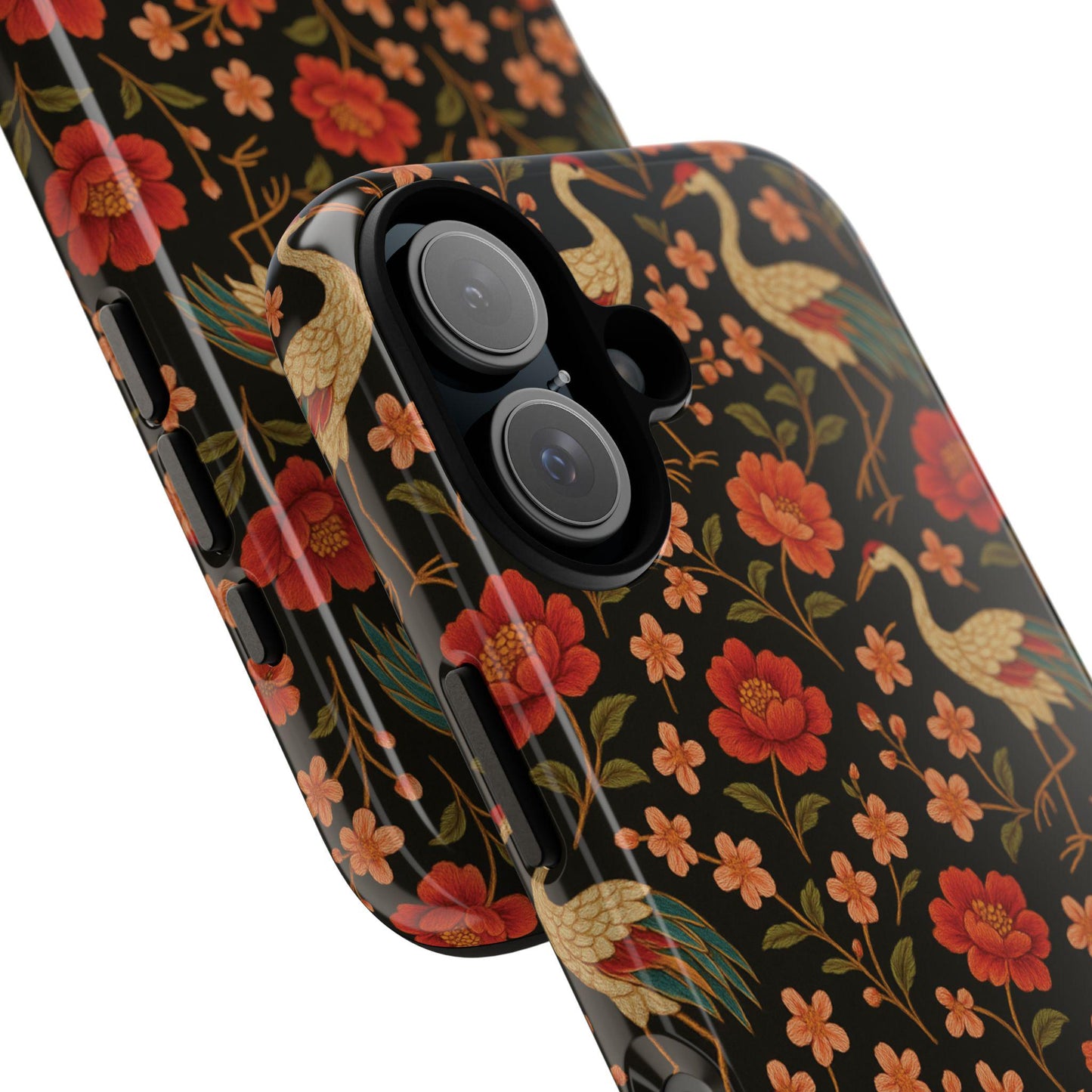 Vintage Floral Crane Blossom Phone Case: Design, Impact Resistant by Dreamdropwear