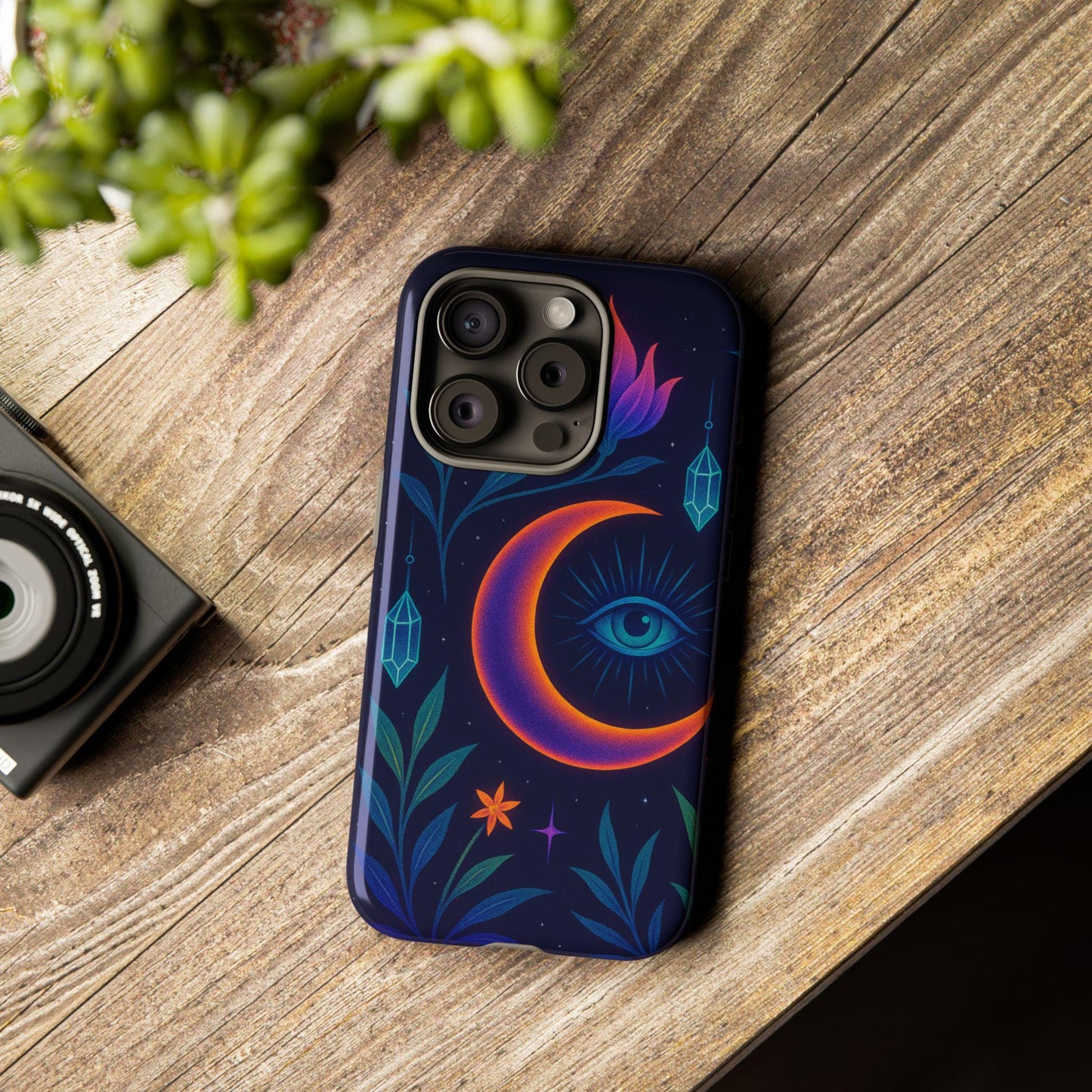 Mystical Phone Case-Crystal Watcher Design -Dreamdropwear-Bohemian Phone Cover, Celestial Accessories for Astrology Lovers
