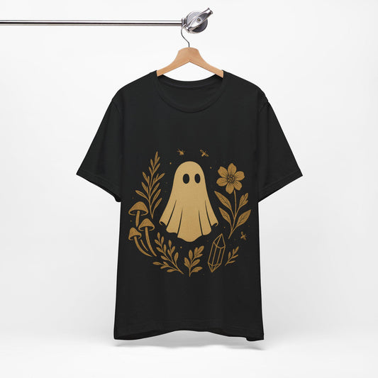Whimsical Ghost  in the Garden Witchy Boho Unisex Graphic  T Shirt -Halloween by Dreamdropwear