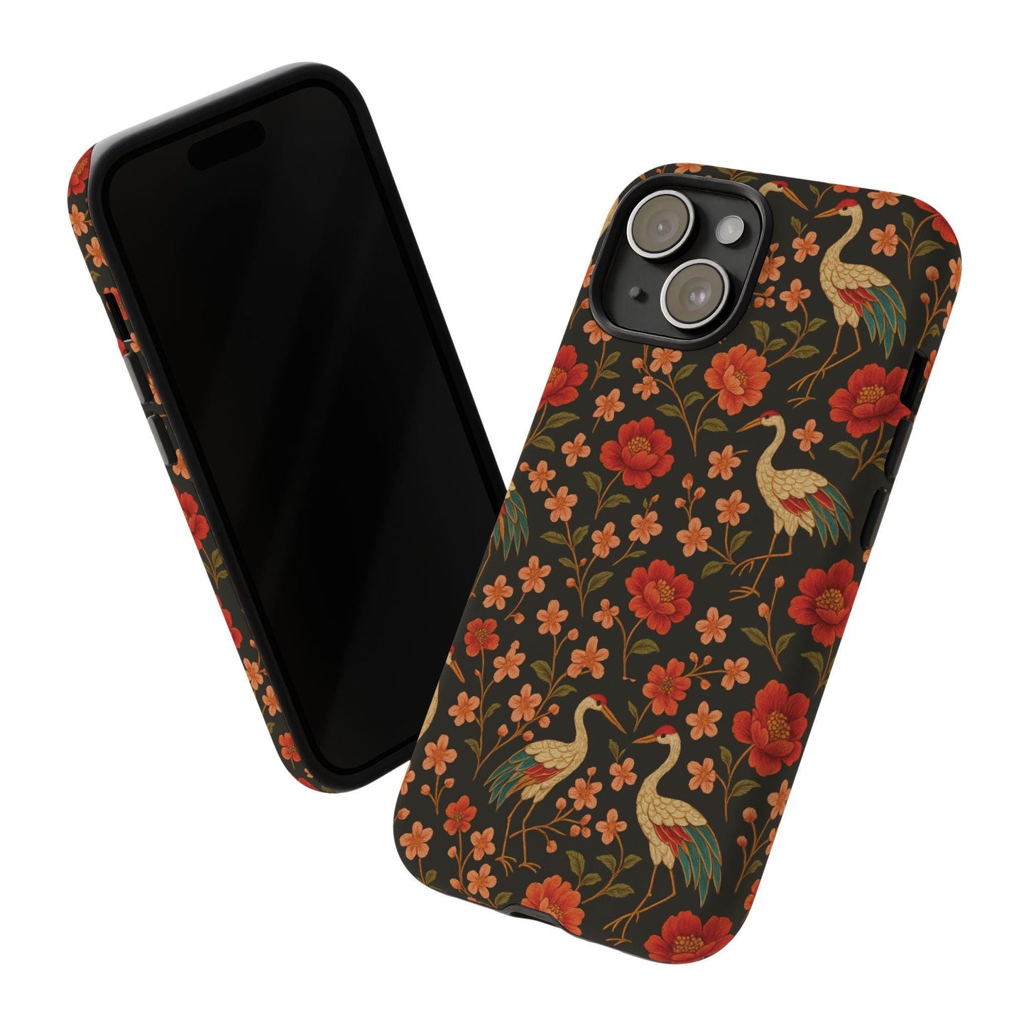 Vintage Floral Crane  Blossom Phone Case: Design, Impact Resistant by Dreamdropwear