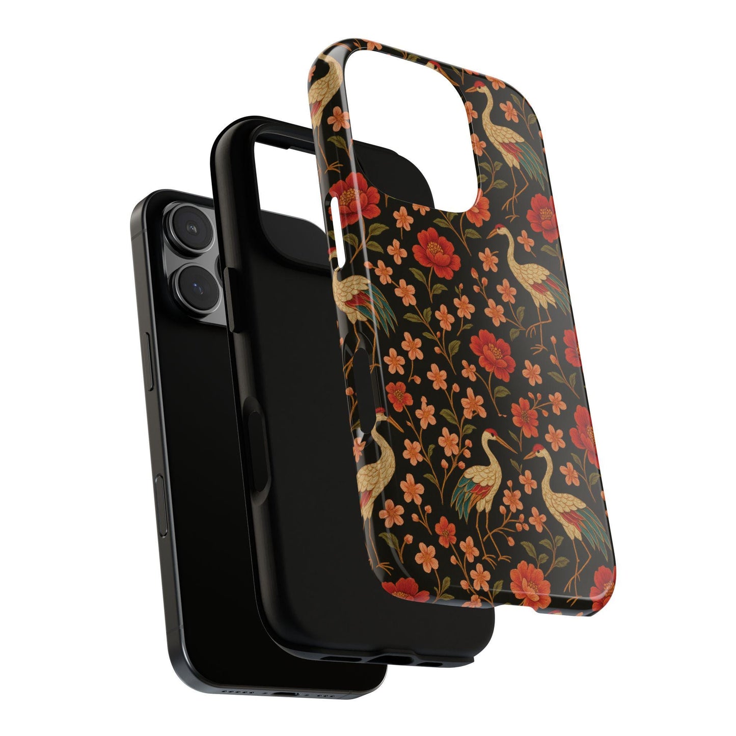 Vintage Floral Crane  Blossom Phone Case: Design, Impact Resistant by Dreamdropwear
