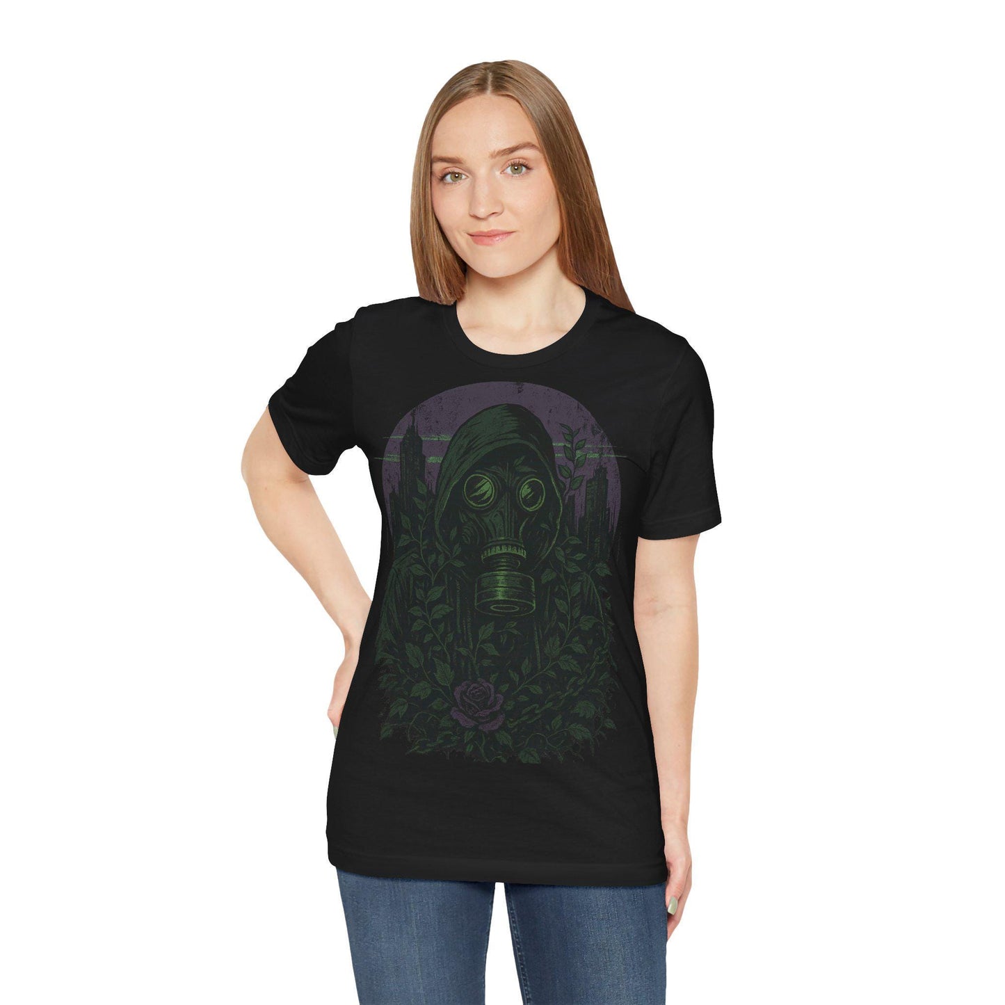 Edgy Urban Unisex Graphic Tee: Concrete Rose Gas Mask Shirt by Dreamdropwear
