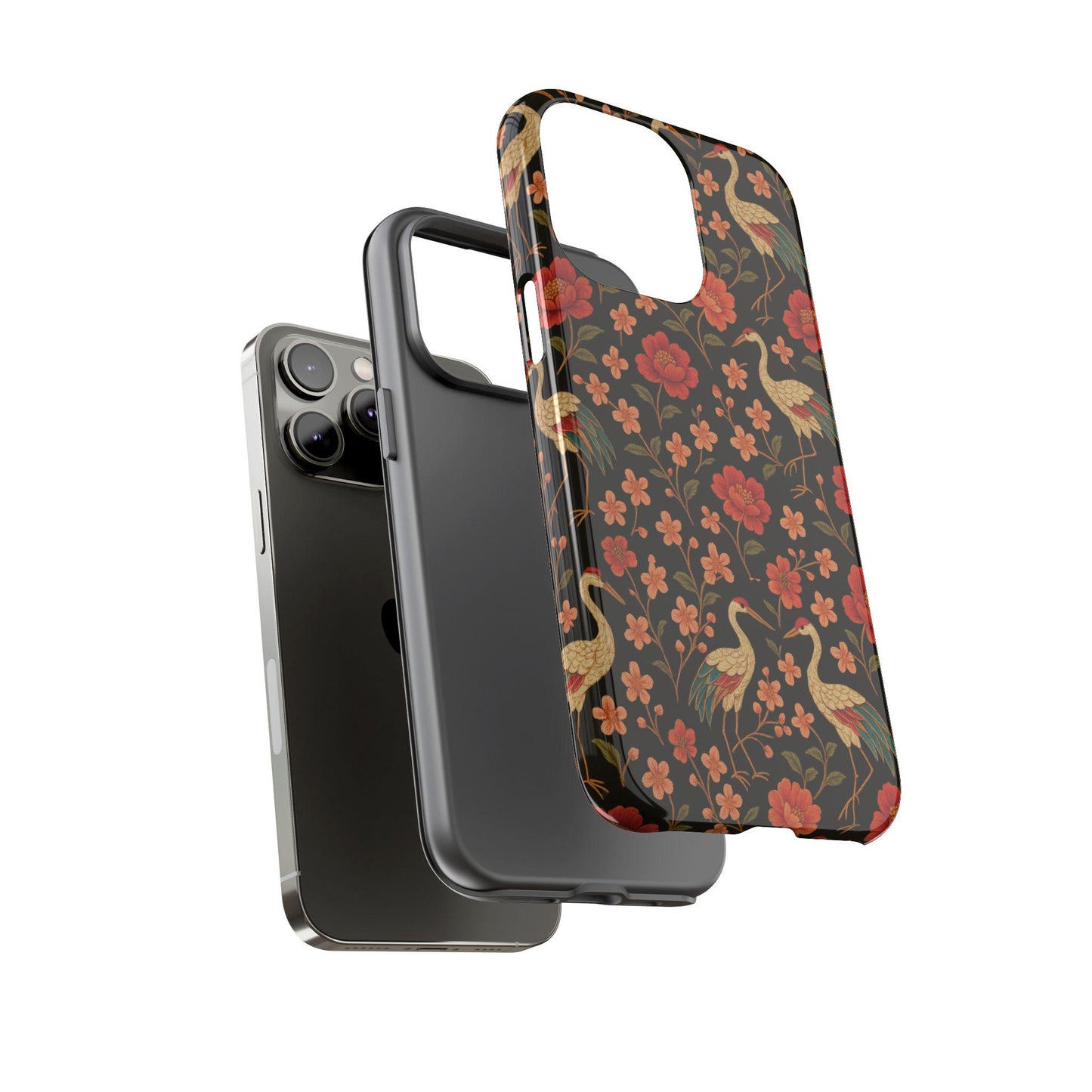 Vintage Floral Crane  Blossom Phone Case: Design, Impact Resistant by Dreamdropwear