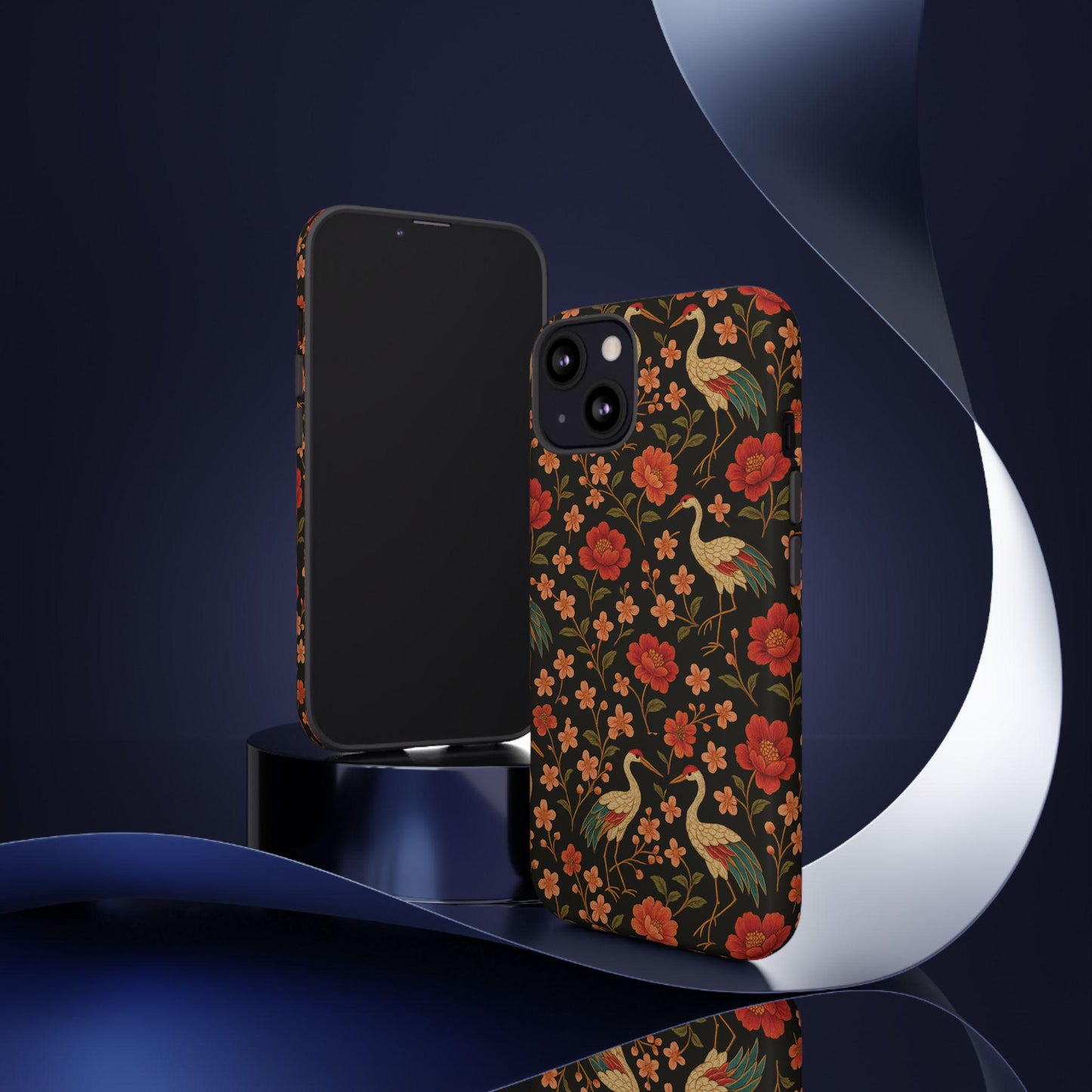 Vintage Floral Crane  Blossom Phone Case: Design, Impact Resistant by Dreamdropwear