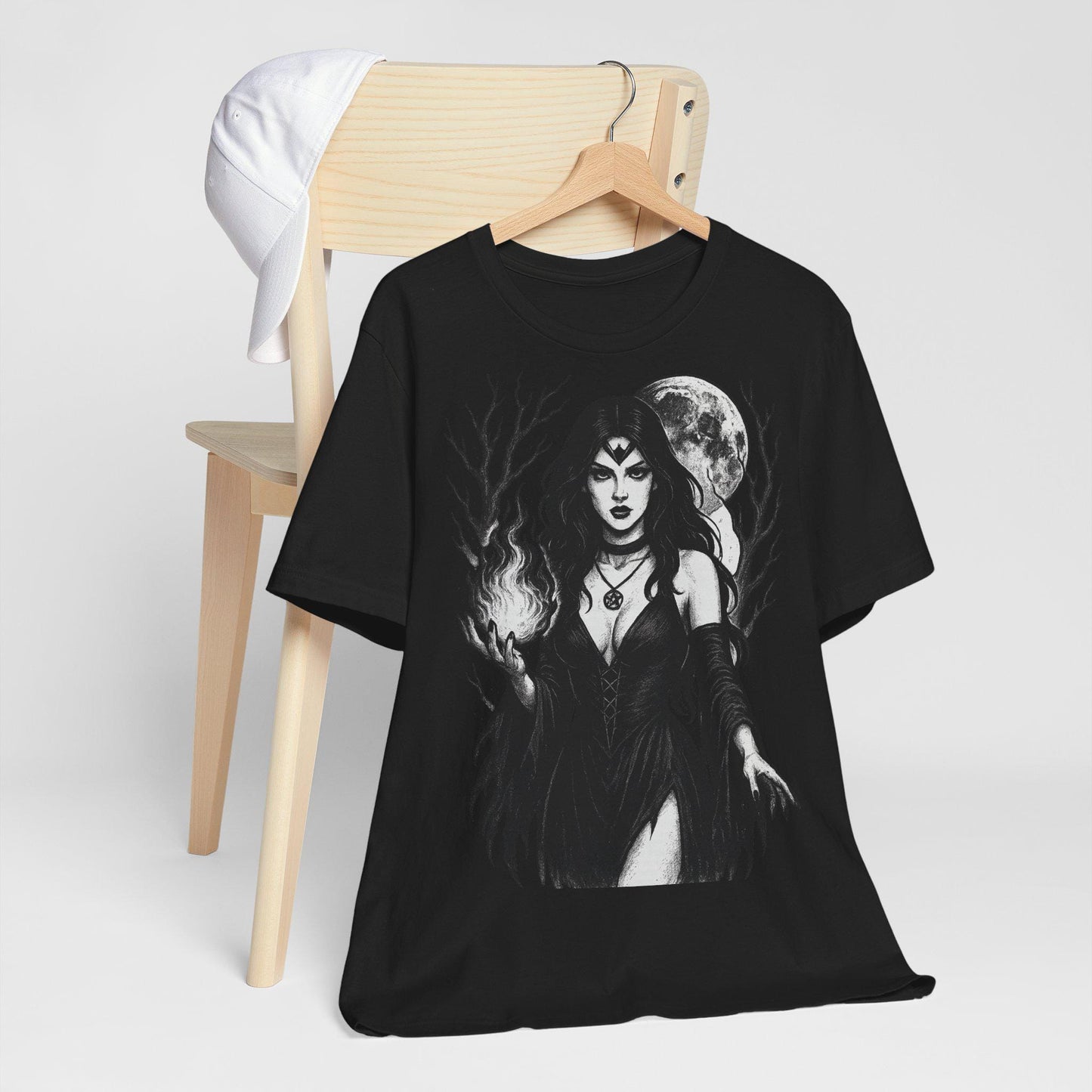 Witchy Mystical Goddess Fire and Moon Gothic Unisex Graphic  T Shirt by Dreamdropwear
